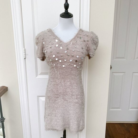 New Women's knitted soft V neck short sleeve mini bodycon party dress - Picture 6 of 6